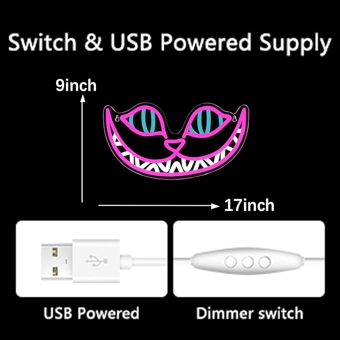 Cheshire Cat Neon Signs Alice in Wonderland Neon Light for Wall Art Decor, Smile Cat LED Lights for Dimmable LED Lights for Bedroom Man Cave Party Bar Background Decoration Birthday Gifts