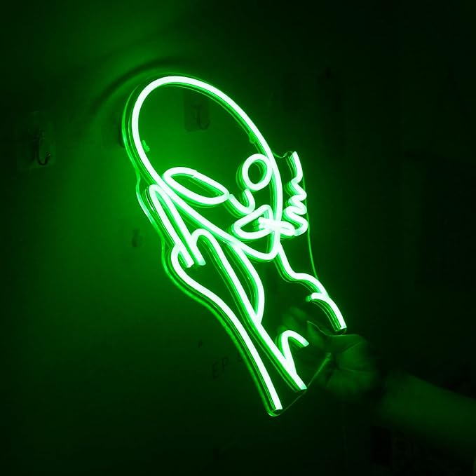 Green Alien LED Neon Signs for Wall Decor ,Shop Bar Pub Man Cave Game Room Decor,Hip Hop Party Signs For Green Bedroom Wall Decor ,Birthday Party , Funky Aesthetic Room Decor