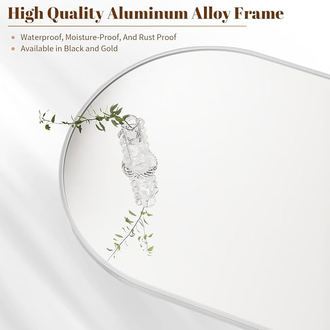 BEAUTYPEAK 32"x42" Arch Bathroom Mirror, Wall Mounted Vanity Metal Frame Mirror for Bedroom, Entryway, Living Room, Silver