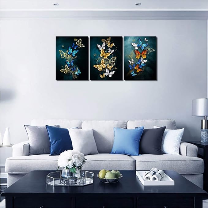 Living Room Wall Decor Canvas Wall Art for Bedroom Bathroom wall painting Artwork Blue background Abstract butterfly pictures office wall decorations for kitchen 3 Panels Modern fashion family decor