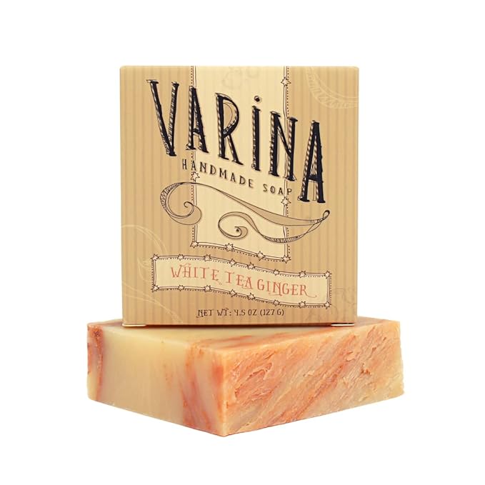 Varina Natural White Tea Ginger Bar Soap - Gentle Cleansing for Sensitive Skin, Floral - 3 Pack