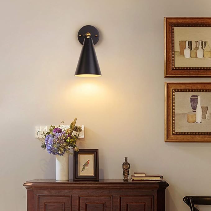 MWZ Modern Black Wall Sconces Lighting, 2 Pack Gold Rustic Lamp Fixture Farmhouse Simplicity Bronze Finish Arm Swing Industrial Wall Lights for Bedroom,Living Room,Reading,Kitchen