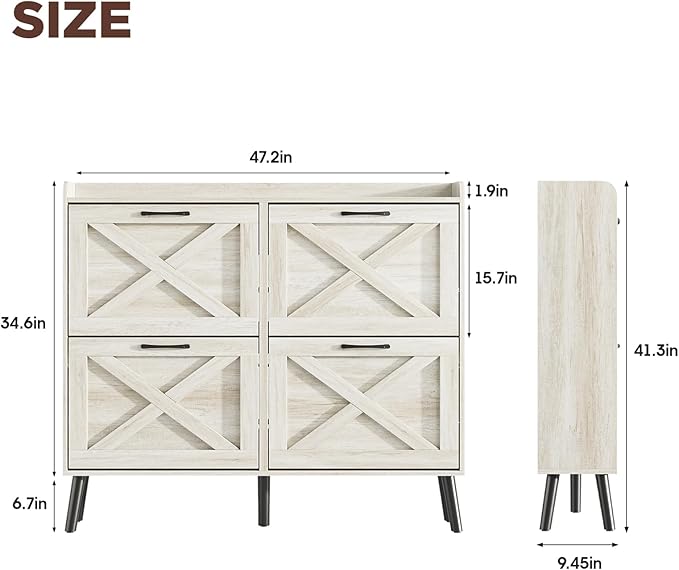 Maupvit Large Shoe Storage Cabinet with 4 Flip Drawers, Narrow Shoe Cabinet for Entryway with Wooden Legs, Freestanding Hidden Shoe Rack Organizer & Metal Hinges, Beige