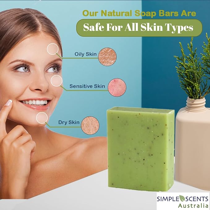 Lemon Myrtle Scented Natural Soap Bars (5 Bars), 3.5oz Moisturizing French Triple Milled Soap Bars Enriched with Shea Butter - Pure Plant Oil Bath & Body