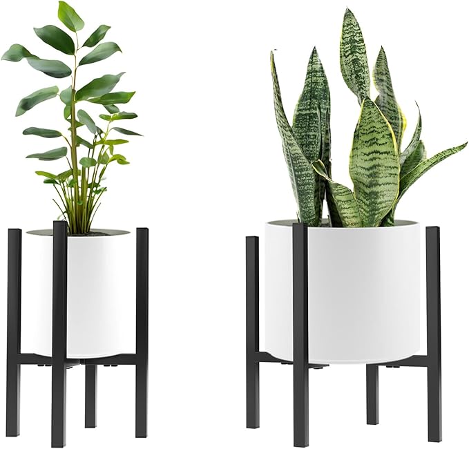2-Pack Adjustable Indoor Outdoor Plant Stand - Black Heavy Duty Metal Plant Holder,Mid Century Flower Stand Fits 6- To 11.8-inch Plant Pots,Floor Planter Stands That Can Hold Over 150 lbs,Anti-rust