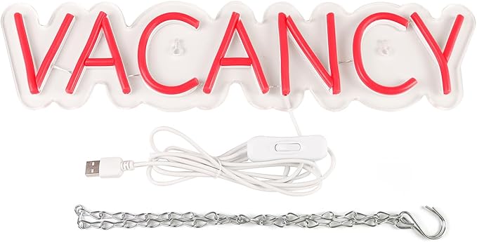 JFLLamp VACANCY Neon Signs for Wall Decor Neon Lights for Bedroom Led Business Signs Suitable for Hotels Christmas Birthday Party Gift Unique Gift for Lover, 5V Power Adapter, 16 * 3.7 Inch(Red)