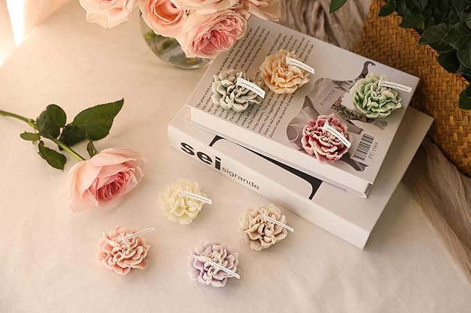 Carnation Flower Shaped Scented Candle,Handmade Aroma Soy Wax Decorative Candle for Table Photo Prop Birthday Gift,Prefect for Meditation Stress Relief Mood Boosting Bath Yoga (Purple)