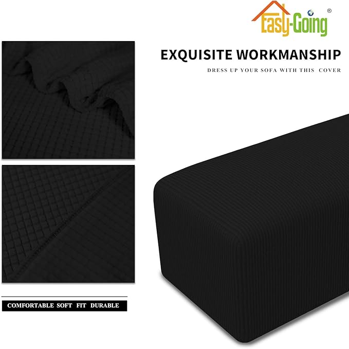 Easy-Going Stretch Ottoman Cover Folding Storage Stool Furniture Protector Soft Rectangle slipcover with Elastic Bottom(Ottoman Small,Black)