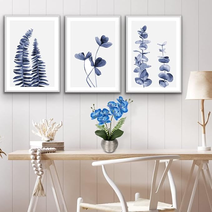 Briful Fake Orchid Flowers 13'' Blue Orchids Artificial Flowers with Silver Ceramic Vase Faux Orchid for Home Office Decor Indoor