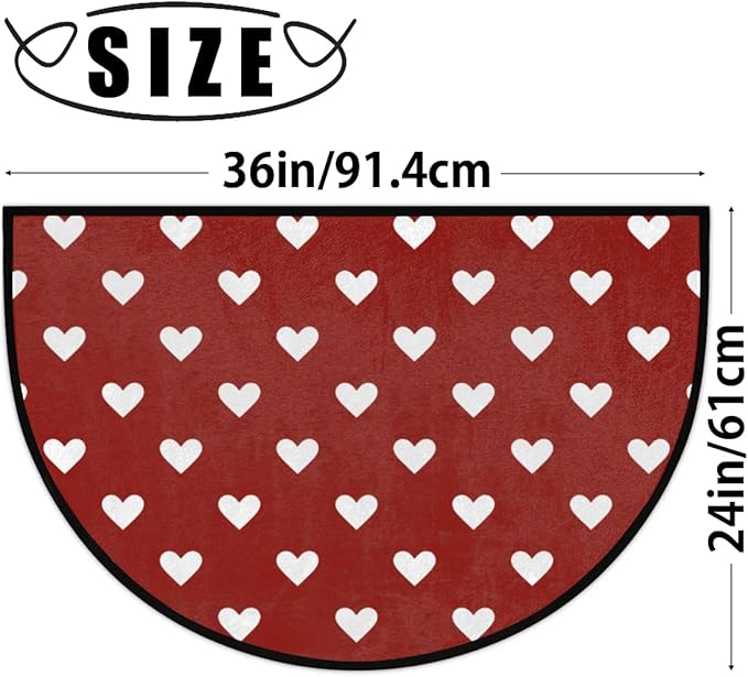 Half Round Doormat Red Love Rug Valentine's Day Decorative Mats Gifts Half Moon Kitchen Mat Non-Slip Bathroom Doormat Washable for Living Room Bedroom Rug
