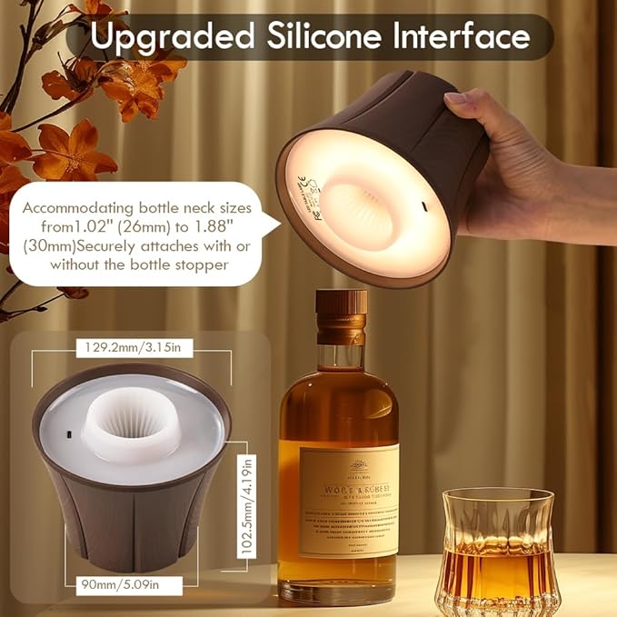 WILIT Wireless Bottle Lamp for Liquor Bottles, 3-Level Brightness Cordless Lamp Shades for Table Lamps, Battery Operated Night Light for Bedroom, Bar Decor, Living Room, Women Gifts, Mothers Day Gifts