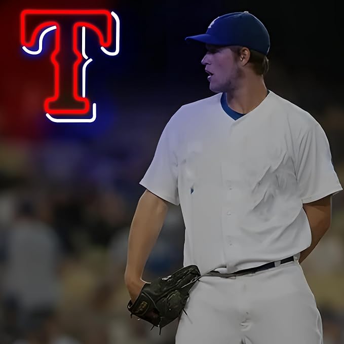 Baseball Neon Sign for Wall Decor Rangerse Baseball LED Light Up Sign Baseball Wall Decor Sports Neon Lights for Club Bedroom Man Cave Bar Sports Gifts for Men Boys Fans,Size 14.6 * 12.8 in(FMXD148)