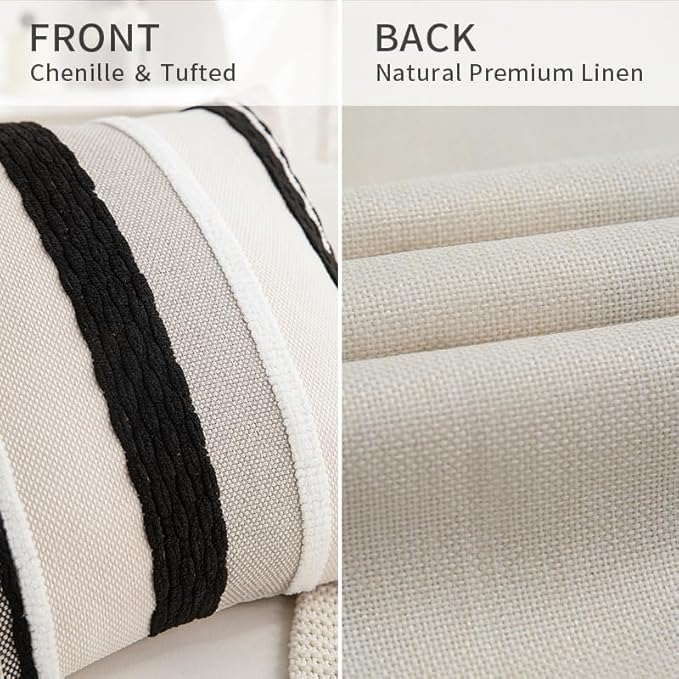 Boho Pillow Covers 18x18 Set of 2 for Couch-Modern Farmhouse Sofa Decorative Throw Pillow Covers Textured Chenille Cushion Covers Outdoor Netural Bohemian Pillow Cases Square