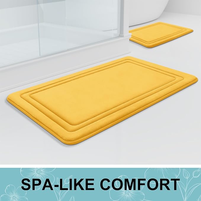 Grandaily Memory Foam Bath Mat Rug 30x20, Ultra Soft, Non-Slip and Absorbent Bathroom Rugs, Machine Wash Dry, Comfortable Bath Carpet for Bathroom Floor, Tub and Shower, Yellow