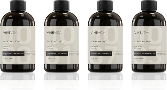 VINEVIDA (Pack of 4) Hotel Fragrance Collection Diffuser Oil - Hotel Scents Diffusers for Home - Cold Air Diffuser Oil - Hotel Scent Essential Oil, Diffuser Scents No. 1000, No.1001, No.1007, No.1003