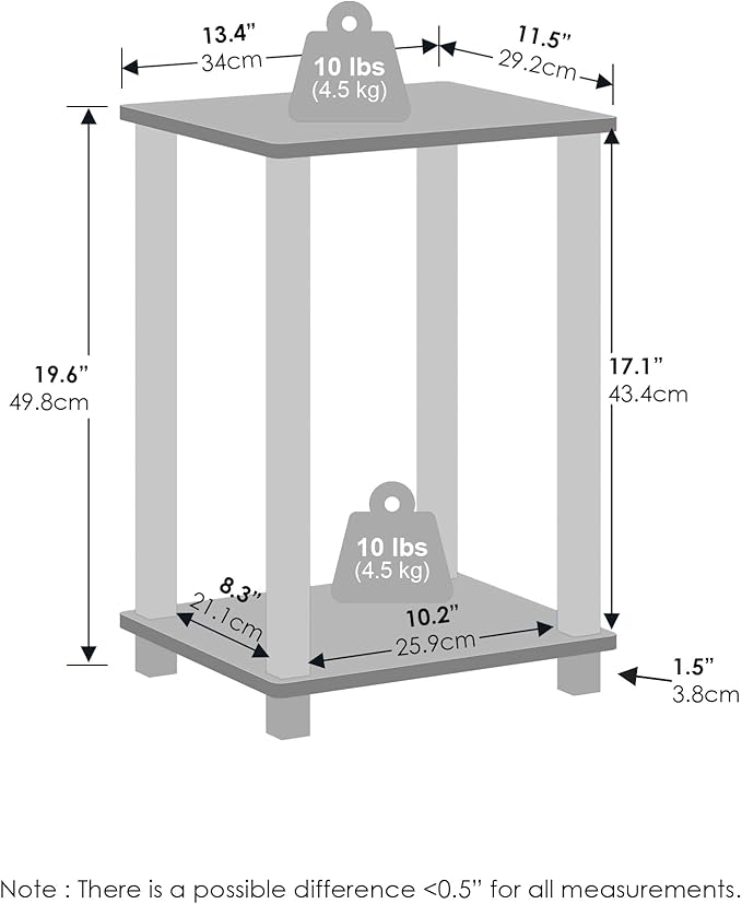 Furinno Simplistic Compact Bedside Table, Nightstand, White/White