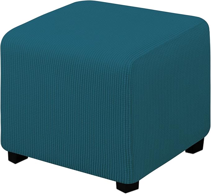 Easy-Going Stretch Square Ottoman Cover Folding Storage Stool Furniture Protector Soft Rectangle Slipcover with Elastic Bottom (15x15x15inch, Peacock Blue), X-Small
