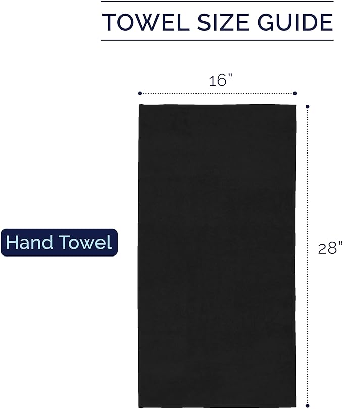 Elegant Comfort Premium Turkish Cotton 4 Pack Hand Towel Set - 16 x 28 inch, Luxurious Hotel Spa Quality 100% Turkish Cotton 4PC Hand Towel Set - Highly Absorbent - Soft Bathroom Towels, Black