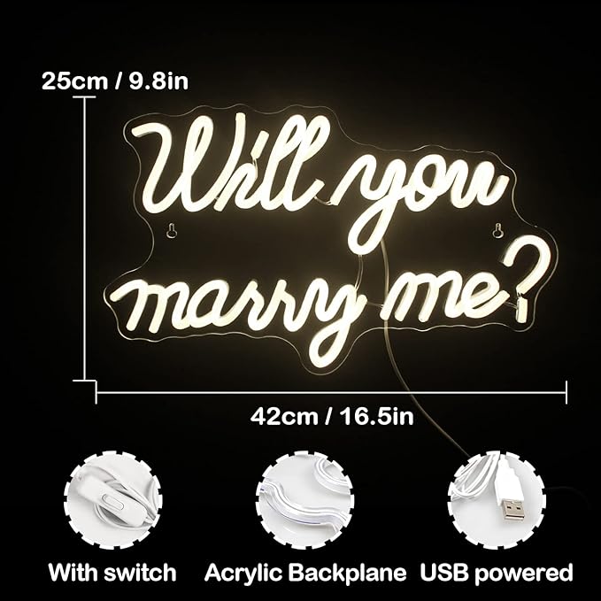 Will You Marry Me Neon Sign for Wall Decor Wedding LED Letters Neon Sign Powered by USB Light Sign for Proposal Decorations Wedding Party Valentines Day Girlfriend