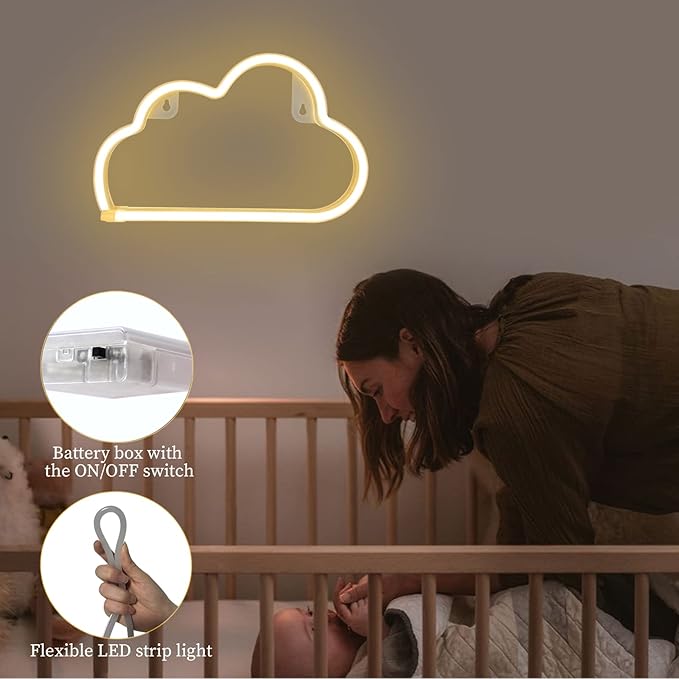 Cloud Neon Signs, LED Cloud Neon Light for Wall Decor, Battery or USB Powered Cloud Sign Shaped Decoration Wall Lights for Bedroom Aesthetic Teen Girl Kid Room Christmas Birthday Wedding Party (Warm Yellow)