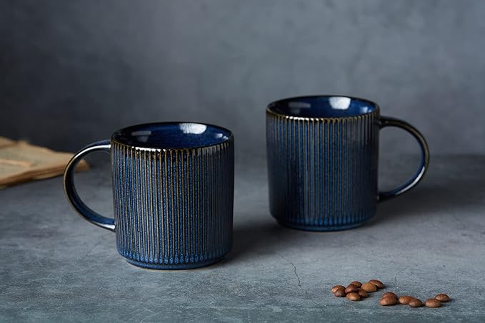 famiware Coffee Mug Set for 4, Star 12 oz Catering Mugs Cup Set with Handle for Coffee, Tea, Cocoa, Milk - Ceramic Stoneware Drinkware Set, Nebulas Blue