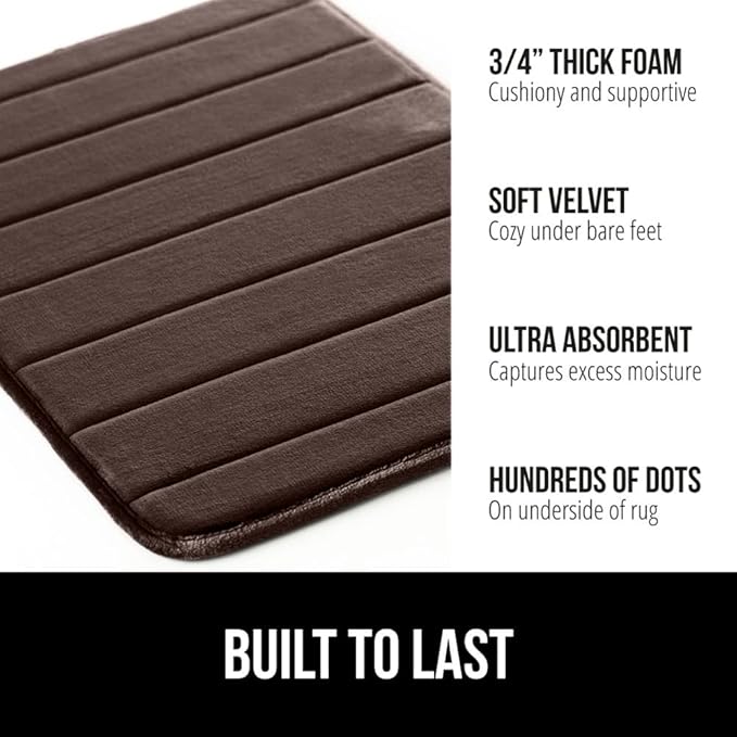 GORILLA GRIP Memory Foam Bath Mat, Soft Absorbent US Designed Bathroom Rug, Gripping Dots Machine Washable Bathmat, Cushioned Floor Mats, Shower Sink Rugs Room Décor Accessories, 24x17 Brown