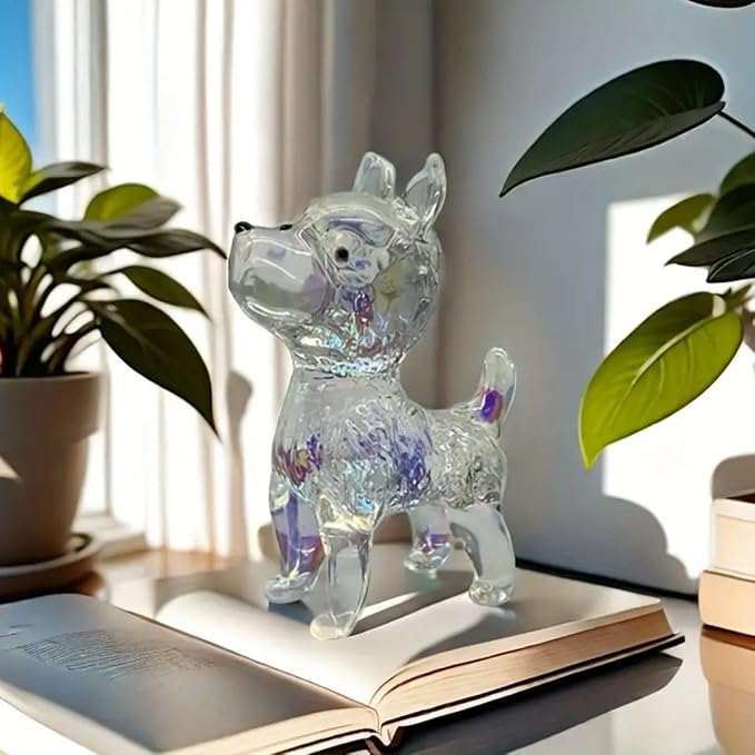 Crystal Glass Dog Figurines 4PCS Set Puppy Statues Animal Ornament Handmade Sculpture for Home Decor