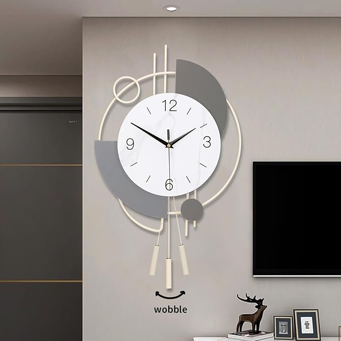 Decorative Silent Quartz Wall Clock with Pendulum, Large for Living Room, Kitchen, Bathroom, Bedroom - 13x21.65in