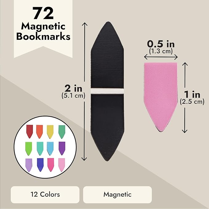 72 Pack Rainbow Arrow Magnetic Bookmarks - Bulk Mini Magnet Page Clip Markers for Reading - 12 Colors (1 x 0.5 in)