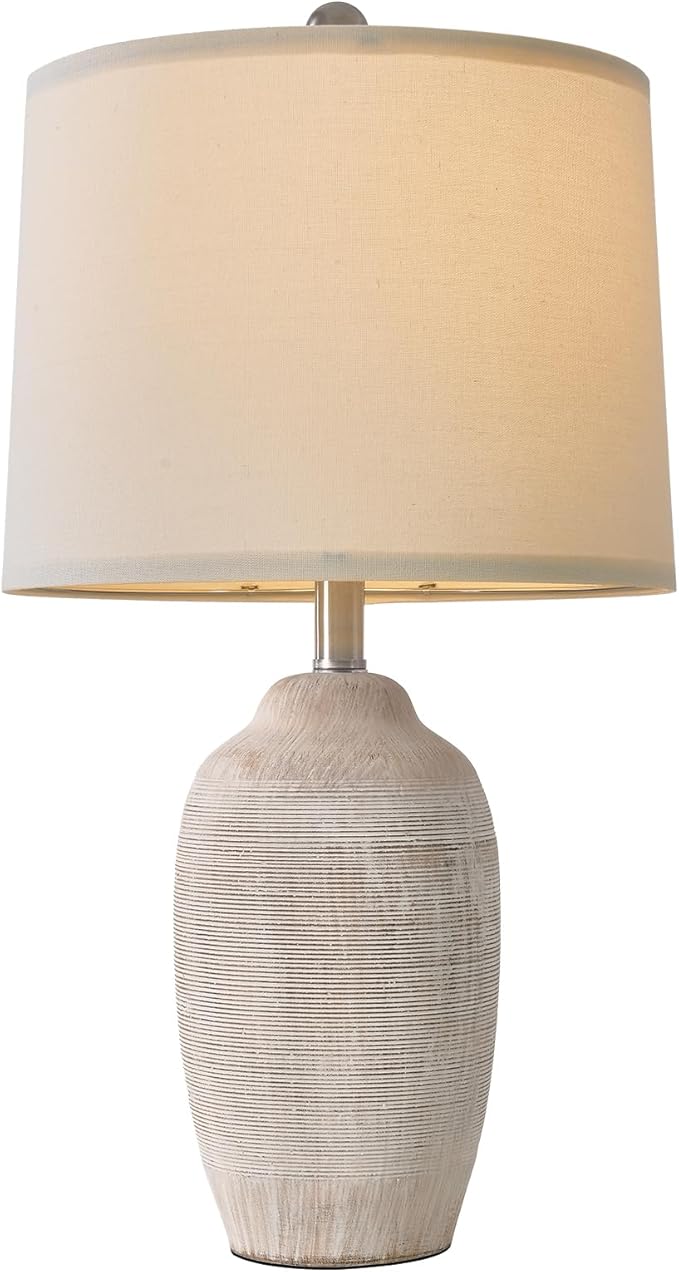 24.5" Vintage Ceramic Pot Table Lamp, Farmhouse Rustic Lamp for Living Room,Single Bedside Lamp for Bedroom, End Tables and Nightstand