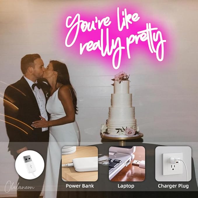 You Are Like Really Pretty Neon Sign Pink Room Decor LED Neon Signs Wall Decor For Bedroom Bachelorette Party Teen Girls Room With Dimmable Switch USB Power(16.9 * 10.6inches)