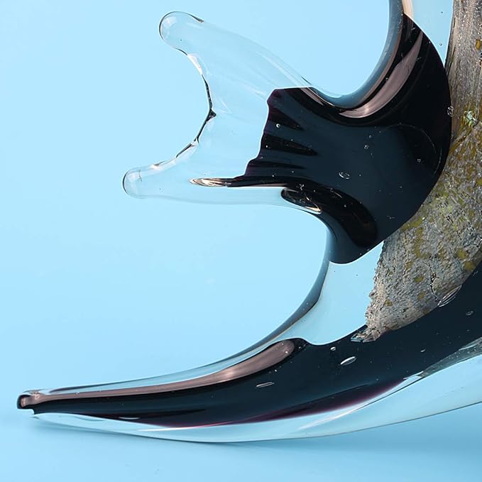 Hophen Art Glass Tropical Angel Swallow Fish Blown Handmade Sea Animal Figurine Sculpture Home Decor Collectible Statue Paper Weight Gift Ornament (Black White)