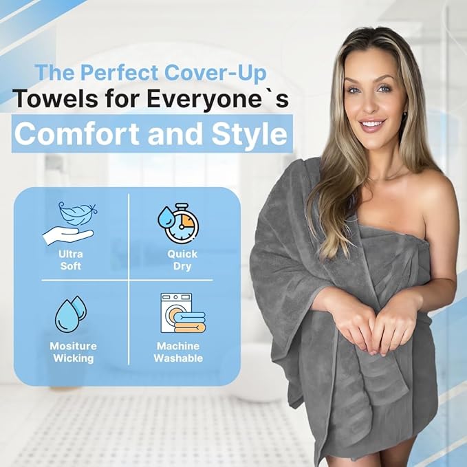 Infinitee Xclusives 100% Cotton Luxury Bath Towels Set of 2 (27x54 Inches), Soft, Absorbent, Quick Dry, Perfect Towels for Bathroom, Gym, Spa & Hotel |Charming Grey|