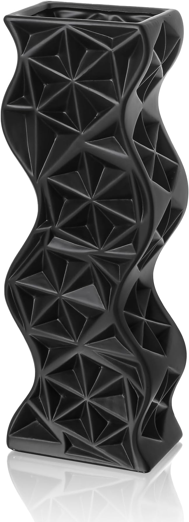 Modern Black Ceramic Tall Vase, 15.94" Large Vase for Living Room, Shelf, Table - Minimalist Twisted Design