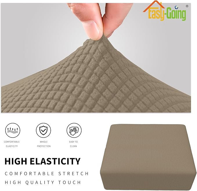Easy-Going Stretch Square Ottoman Cover 40x40x15 inch Folding Storage Stool Furniture Protector Soft Rectangle slipcover with Elastic Bottom Natural