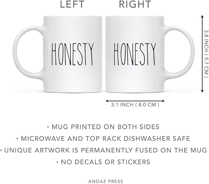Andaz Press Rustic Farmhouse Kitchen Decor 11oz. Ceramic Coffee Tea Mug, Honesty, 1-Pack, Includes Gift Box, Minimalist Birthday Idea