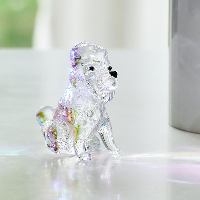 Crystal Glass Dog Figurines 4PCS Set Puppy Statues Animal Ornament Handmade Sculpture for Home Decor