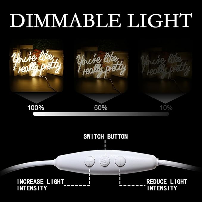 Lucunstar You're Like Really Pretty Neon Sign,Warm White Led Neon Light for Wall Decor,Light Up Sign for Wedding,Dimmable Switch USB Connectivity Neon Signs for Bedroom Decor,Party Light