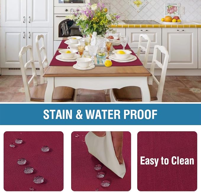 H.VERSAILTEX Linen Placemats Set of 8 Premium Solid Table Mats for Dining Table Spill-Proof Waterproof Heat-Resistant Kitchen Mats Washable, 12x18 inches, Christmas Red