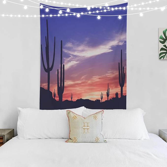 BaoNews Desert Sunset Landscape Tapestry,Colorful Sunset in Arizona Desert Large Wall Hanging Polyester Tablecloths Tapestry Bedroom Room Living Room Dorm 82.7 x 59.1 Inches