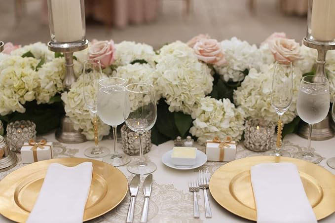 Flojery Silk Hydrangea Heads Artificial Flowers Heads with Stems for Home Wedding Decor,Pack of 10 (Ivory)