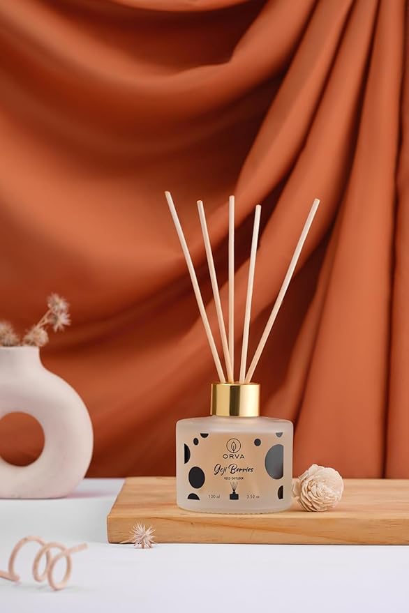 Orva Goji Berries Reed Diffuser Set Scented Diffuser with Sticks Home Fragrance Reed Diffuser for Bedroom Home Décor Shelf Decor Decorative Air Freshener for Large Rooms 100ml