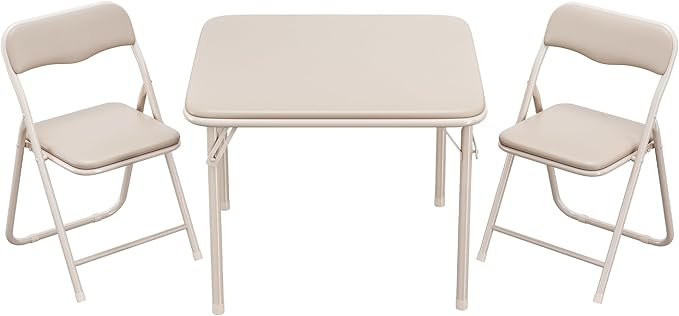 GAOMON Boys and Girls Folding Table and Chairs Set of 3, Portable Table and Chair with Pu Soft Cushion, No Installation Required, Suitable for Eating, Reading and Playing