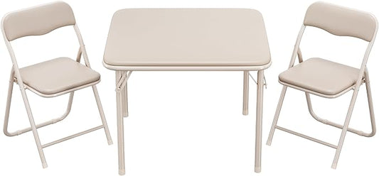 GAOMON Boys and Girls Folding Table and Chairs Set of 3, Portable Table and Chair with Pu Soft Cushion, No Installation Required, Suitable for Eating, Reading and Playing