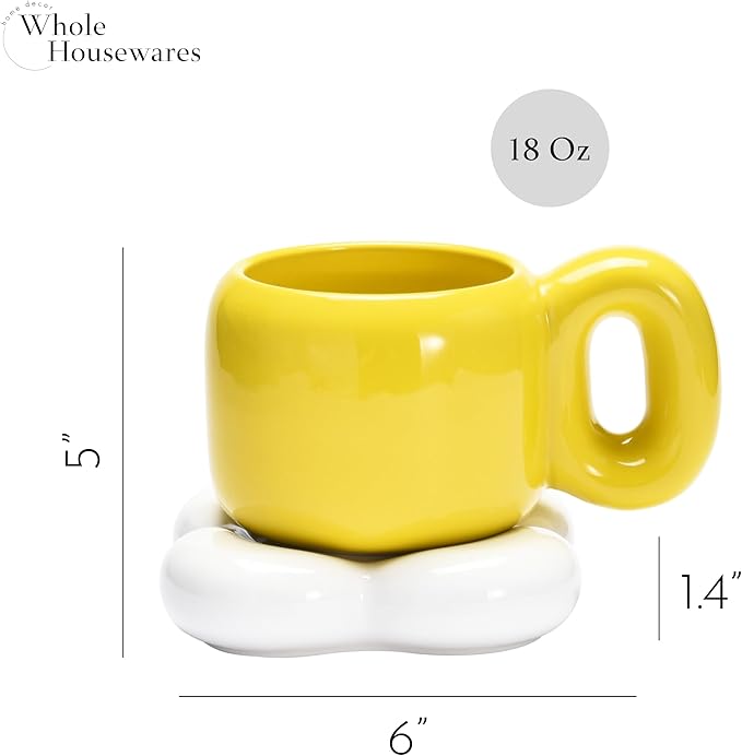 WHOLE HOUSEWARES | 2 Ceramic Coffee Mug - Aesthetic Chubby Cloud Mug - Trendy Cups with Unique Shape - Dishwashe-safe - Compatible For Coffee Or Tea - For Home and Office Use (Purple & Yellow)