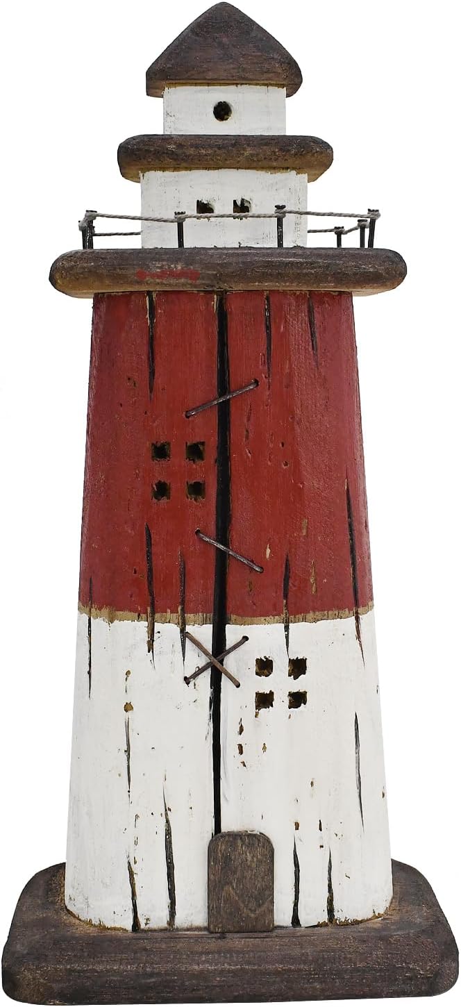 K KILIPES Beach Lighthouse for Bathroom Nautical Home Decor, 13" H Wood Light House Sculpture Tabletop Coastal Centerpiece Ocean Decorations