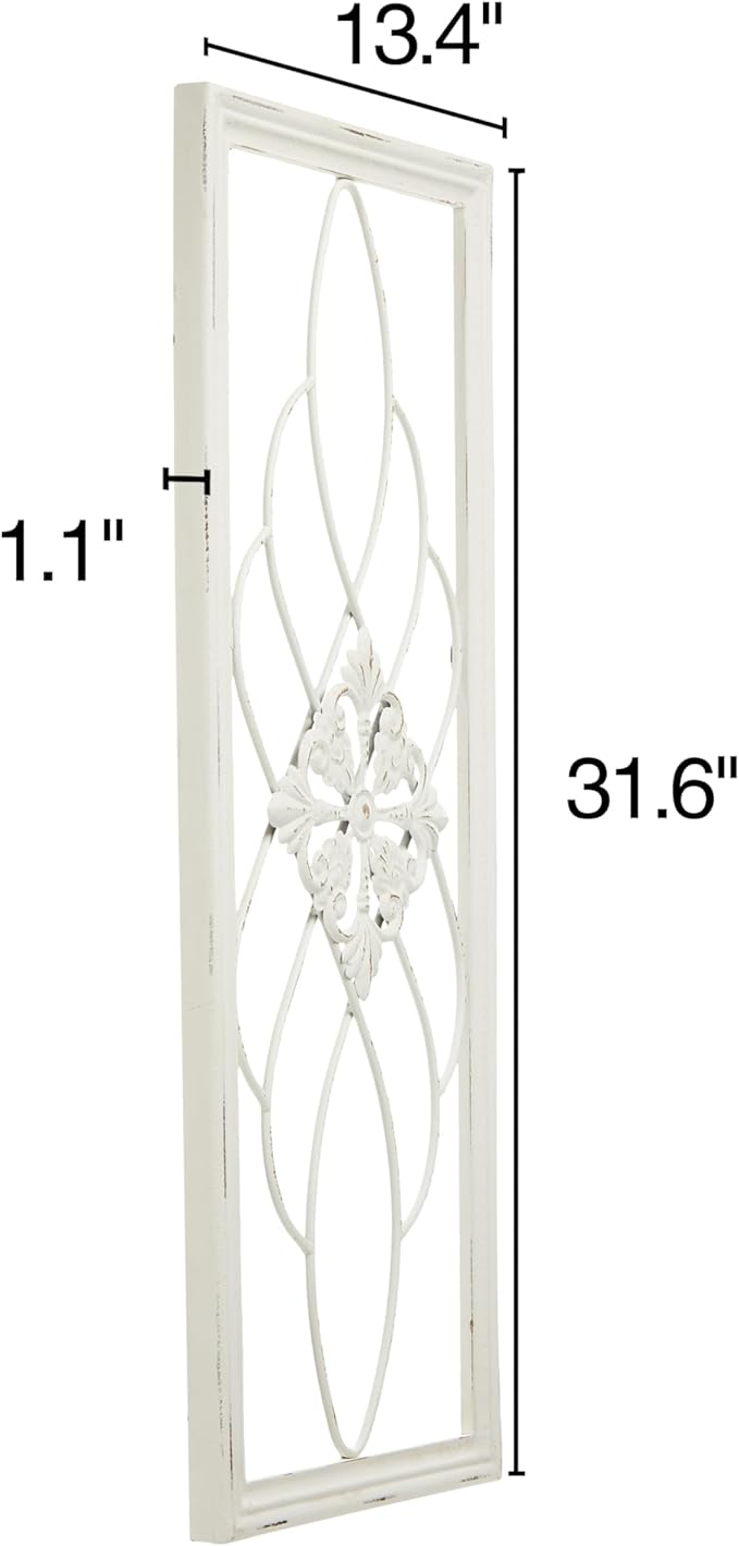 Sintosin Rustic Wood and Metal Wall Art Decor Living Room 14 x 35 Inch, Hanging Distressed White Decorative Vintage Wrought Iron Wall Decor for Living Room Entryway Hallway Bedroom Kitchen