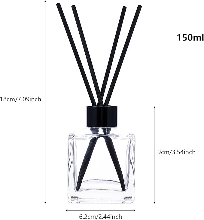 frangrance Glass Diffuser Bottles Diffuser Jars with Black Color caps and Reed Sticks Set of 4 pcs 150ml Fragrance Accessories use for DIY Replacement Reed Diffuser Sets