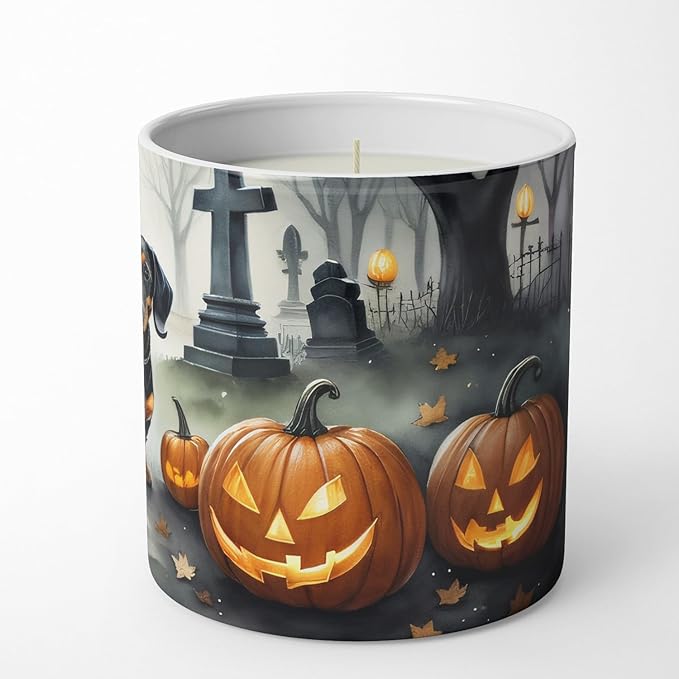 Caroline's Treasures DAC2037CDL Dachshund Spooky Halloween Decorative Soy Candle Nature Soy Wax Essential Oil Home Decor Ideal for Bedroom Kitchen Bath Office Gift, 10 oz