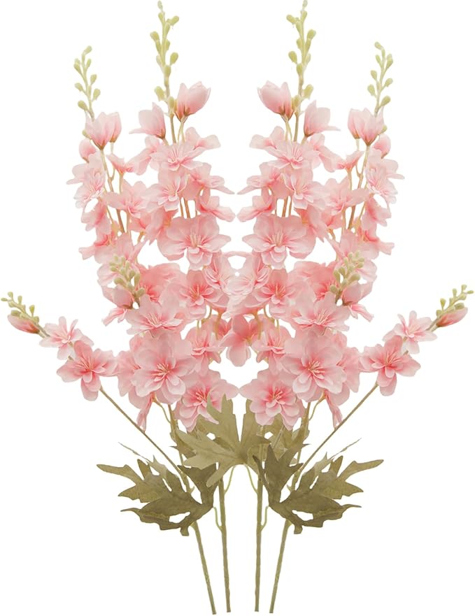 FERIAL 4pcs Artificial Delphinium Faux Pink